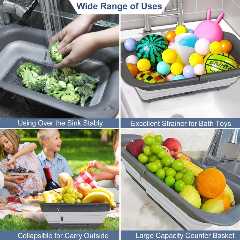 Rottogoon Collapsible Colander Strainer, Expandable Over the Sink Colander for Kitchen, Adjustable Silicone Sink Strainer, Foldable Large Colanders Basket to Wash Vegetable, Fruit, 15" to 19.8", Gray - Image 4