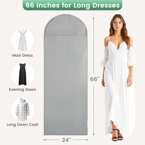 Carbrea 66 Inch Garment Bags for Hanging Clothes - Long Dress Bags for Gowms Closet Wardrobe Storage Travel - 1 Pack - Image 2