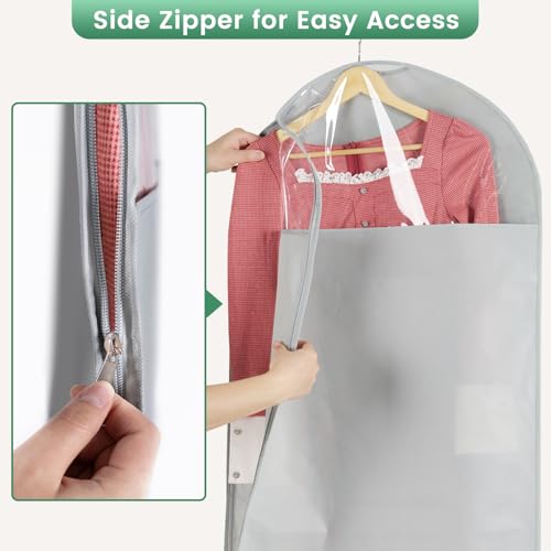 Carbrea 66 Inch Garment Bags for Hanging Clothes - Long Dress Bags for Gowms Closet Wardrobe Storage Travel - 1 Pack - Image 3