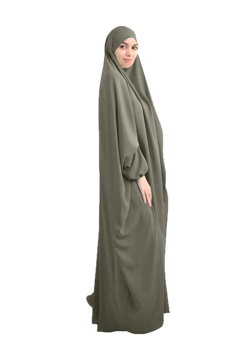 XINNI Women Muslim One-piece Loose Full Cover Long Dress One-size Overall Hijab Thobe Hooded Dress - Image 2