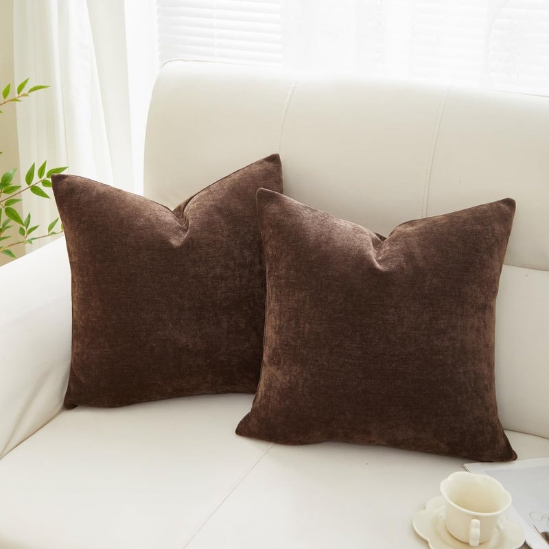 Sunday Praise Dark Brown Throw Pillow Covers 18x18 Inch Set of 2 Soft Cozy Chenille Decorative Square Pillow Cases Farmhouse Accent Solid Cushion Covers for Couch Sofa Chair Bed Home DÃ©cor - Image 1
