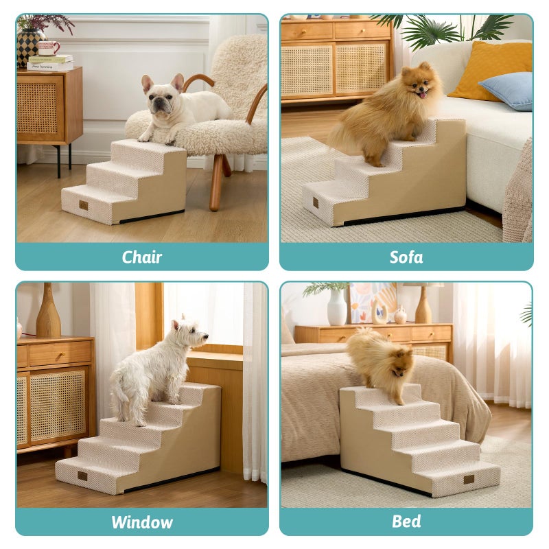 COZY KISS Dog Stairs for Small Dogs 11.7" H, 3-Step Gentle Incline Pet Step for Couch Chiars, Right-Angle Dog Ramp for Puppy Doggie Senior Cats, 15.7x17.7x11.7 Inch, Beige - Image 4