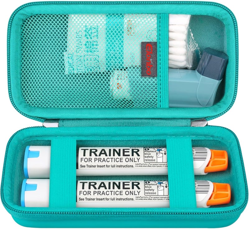 Elonbo EpiPen Carrying Case, Travel Medicine Kit for 2 Epi Pens or Auvi Q, Asthma Inhaler, Nasal Spray, Allergy Meds, Diabetic Supplies, Ventolin Inhaler Organize Holder Bag, Green+Inside Green