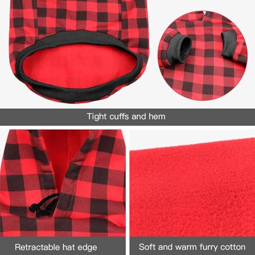 KUTKUT Dog Hoodie British Style Plaid Pet Sweaters with Hat Fleece Cold Weather Dog Hoodies with Pocket Windproof Pullover Pet Winter Sweatshirts for Large Dogs (Size: XL),Black Red,1 count - Image 4