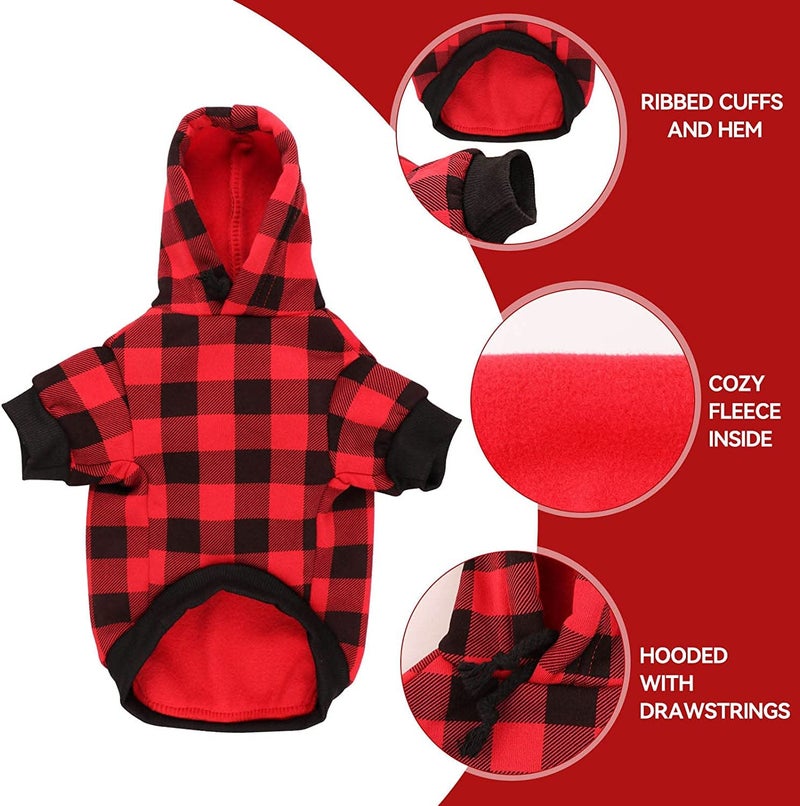 KUTKUT Dog Hoodie British Style Plaid Pet Sweaters with Hat Fleece Cold Weather Dog Hoodies with Pocket Windproof Pullover Pet Winter Sweatshirts for Large Dogs (Size: XL),Black Red,1 count - Image 2