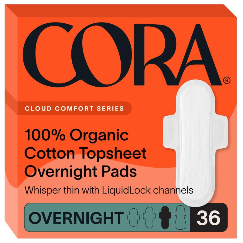 Cora 100% Organic Cotton Topsheet Pads | 36 Overnight Pads - Image 1
