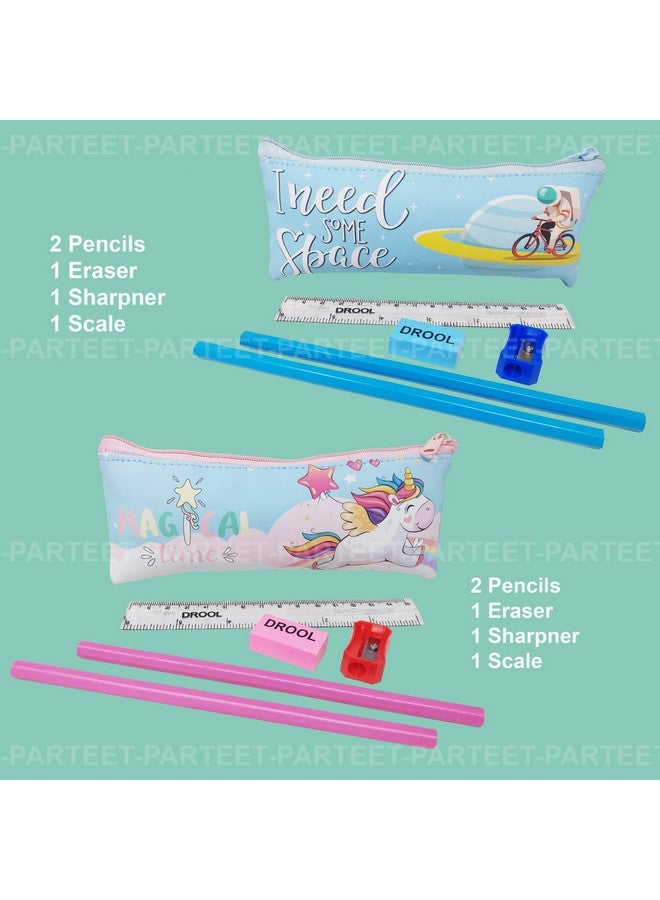 Parteet Birthday Party Return Gift - 6Pc Cartoon Printed Multipurpose Silicone Pouches With Stationery For Kids (Assorted Design, Multicolor) - Image 1