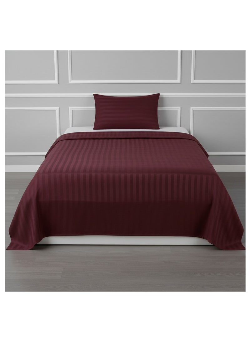 Fabienne Single Bed Sheet Set with 1 Pillowcase 50×75cm 100% Microfiber Sateen 155×240cm Flat Sheet 1cm Stripe Soft Twin Bed Sheet Set for Hotels & Home Burgundy - Image 1