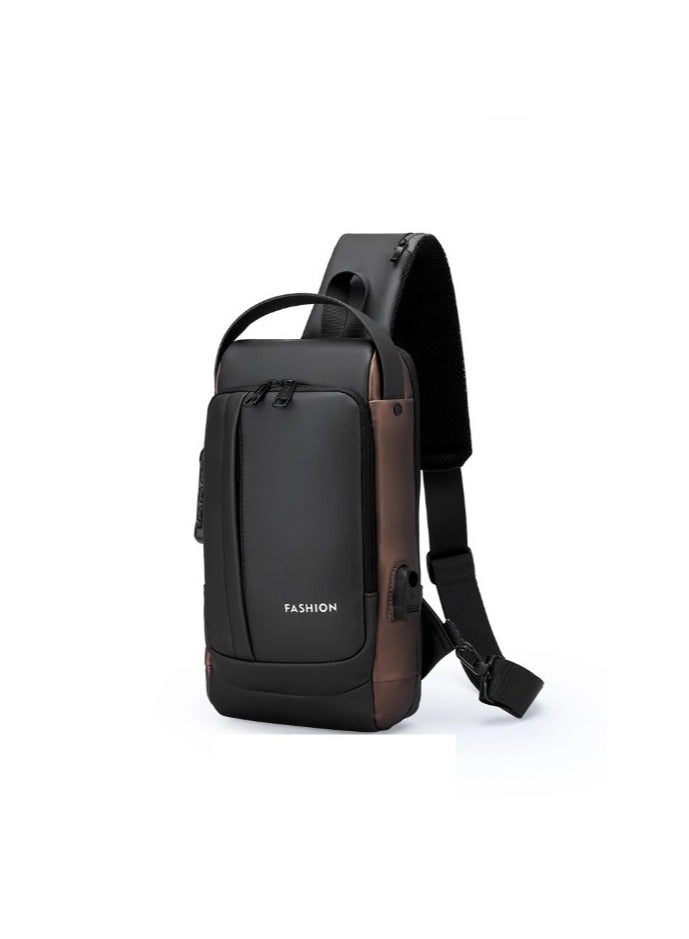 REBENUO Waterproof Chest Bag Men Multifunctional Anti-theft USB Charging Men Crossbody Bag Patent Leather Travel Chest Bag Pack Mal - Image 1