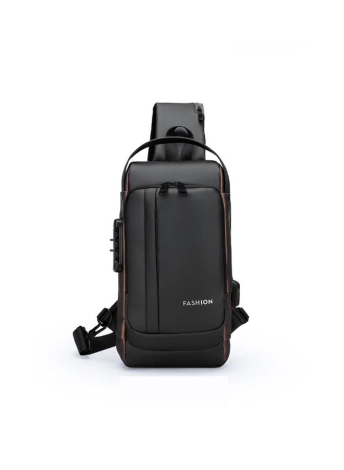 REBENUO Waterproof Chest Bag Men Multifunctional Anti-theft USB Charging Men Crossbody Bag Patent Leather Travel Chest Bag Pack Mal - Image 2