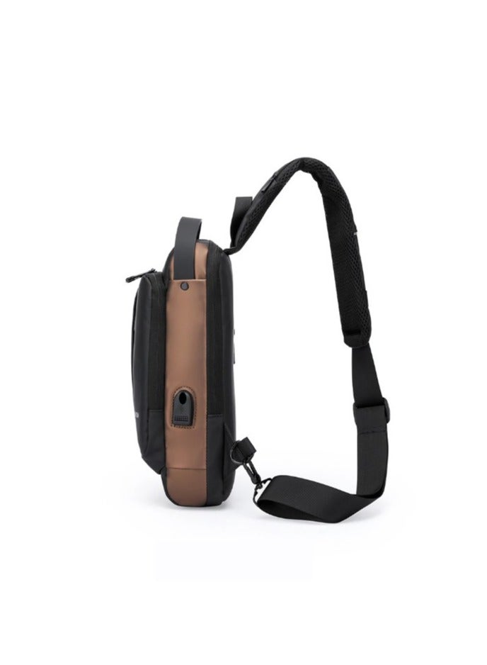 REBENUO Waterproof Chest Bag Men Multifunctional Anti-theft USB Charging Men Crossbody Bag Patent Leather Travel Chest Bag Pack Mal - Image 3