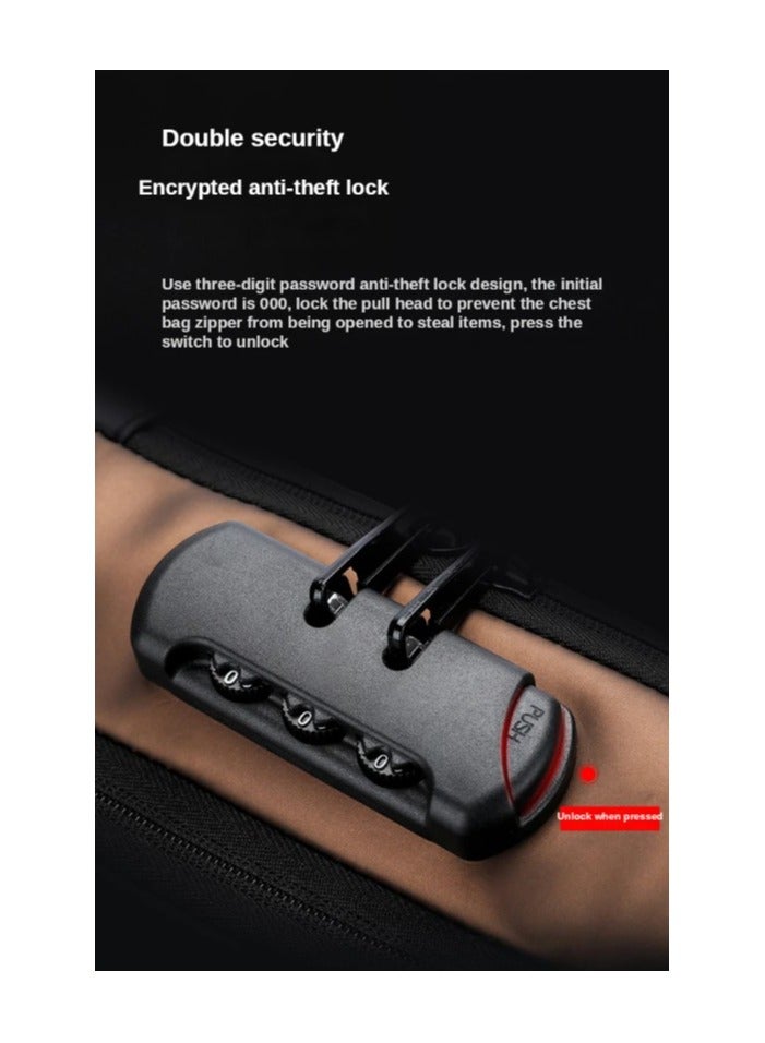 REBENUO Waterproof Chest Bag Men Multifunctional Anti-theft USB Charging Men Crossbody Bag Patent Leather Travel Chest Bag Pack Mal - Image 5