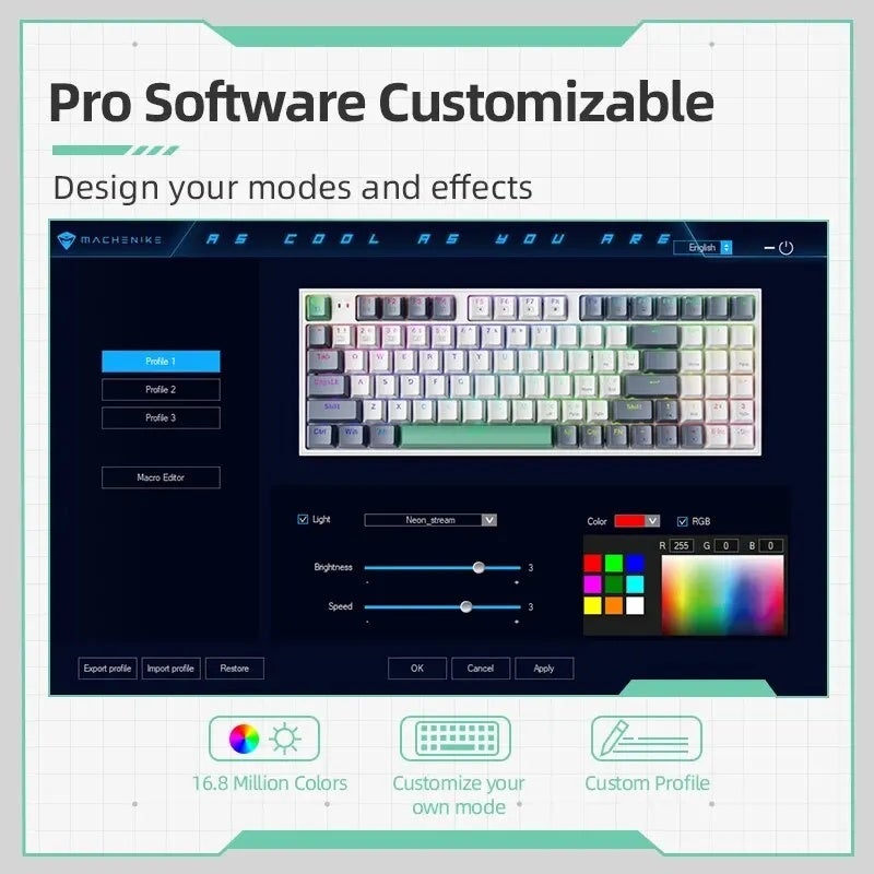 Machenike K500-B94 Wired Mechanical Gaming Keyboard, Hot-Swap, 94 Keys, 90% Layout, RGB Backlight, for PC, Laptop - Image 5