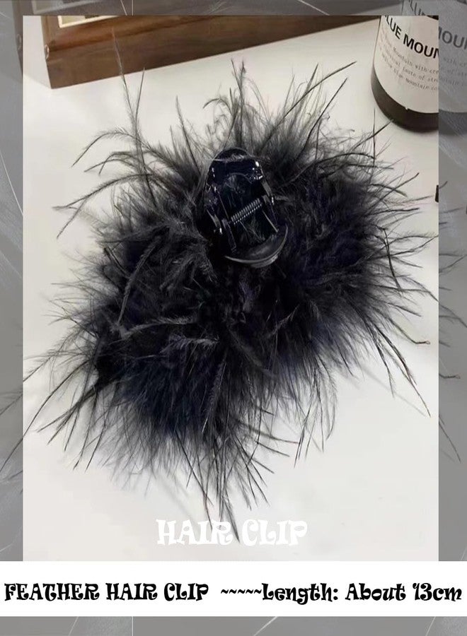 BASEMMAHER Feather Hair Clip Ostrich Fluffy Hair Claw Clips Hair Accessories Ponytail Shark Clip for Women Daily Dress Up Halloween Carnival Party Birthday Hairpin Headwear (Black) - Image 3