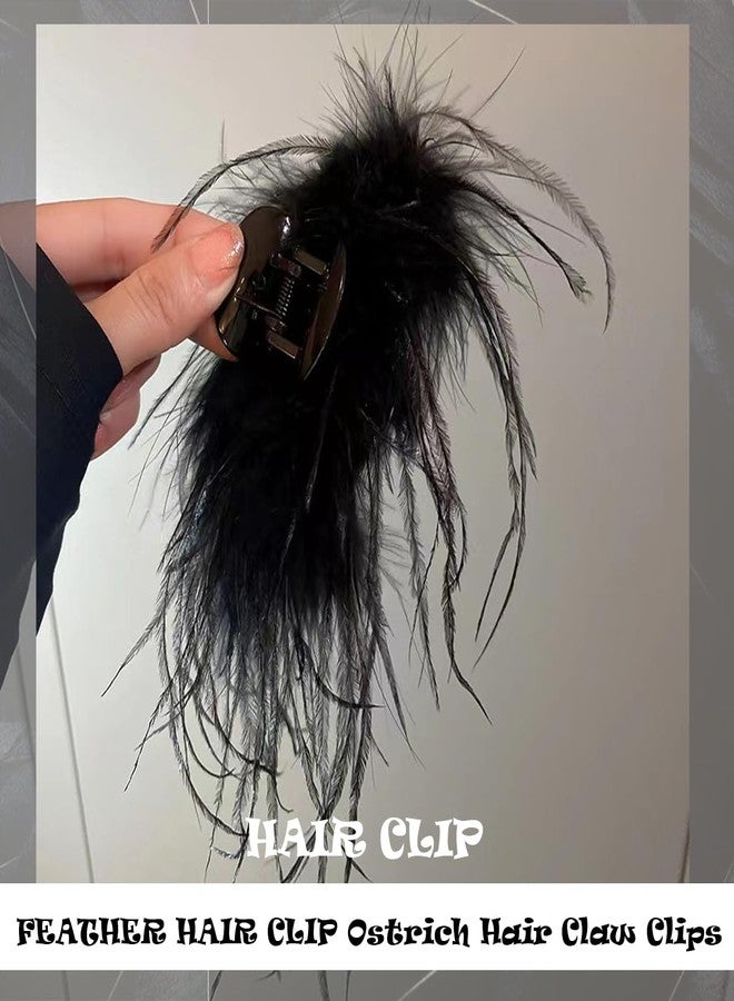 BASEMMAHER Feather Hair Clip Ostrich Fluffy Hair Claw Clips Hair Accessories Ponytail Shark Clip for Women Daily Dress Up Halloween Carnival Party Birthday Hairpin Headwear (Black) - Image 4