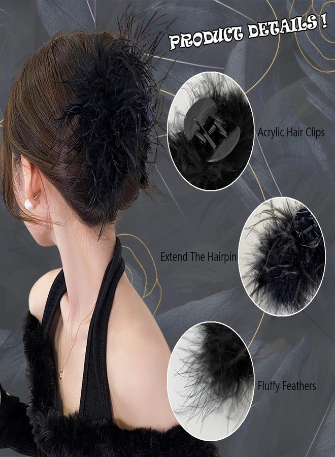 BASEMMAHER Feather Hair Clip Ostrich Fluffy Hair Claw Clips Hair Accessories Ponytail Shark Clip for Women Daily Dress Up Halloween Carnival Party Birthday Hairpin Headwear (Black) - Image 2