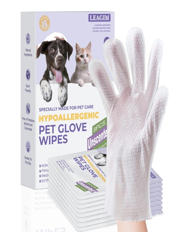 LEAGIM Pet Cleaning Glove Bathing Wipes for Dogs and Cats, Deodorizing No-Rinse Grooming Wipes for Paws, Body, and Butt, Perfect for Pet Dry Cleaning, Daily Care and Travel, Hypoallergenic, Unscented, 8 Pcs - Image 1