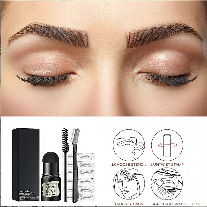 Eyebrow Stamp Kit Natural Hairline Powder Quick Eyebrow Card On Makeup Waterproof Perfect Eyebrow Definer Template Kit with Eyebrow Brush and Trimmer Dark Brown - Image 2