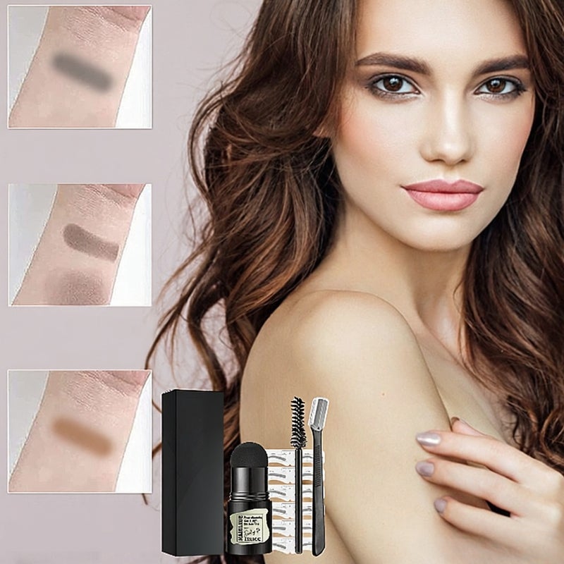 Eyebrow Stamp Kit Natural Hairline Powder Quick Eyebrow Card On Makeup Waterproof Perfect Eyebrow Definer Template Kit with Eyebrow Brush and Trimmer Dark Brown - Image 3