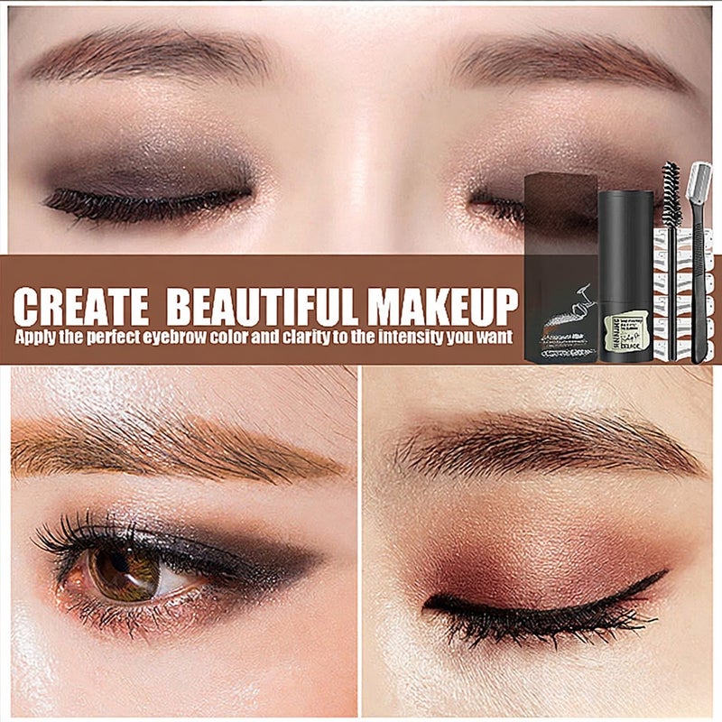 Eyebrow Stamp Kit Natural Hairline Powder Quick Eyebrow Card On Makeup Waterproof Perfect Eyebrow Definer Template Kit with Eyebrow Brush and Trimmer Dark Brown - Image 4