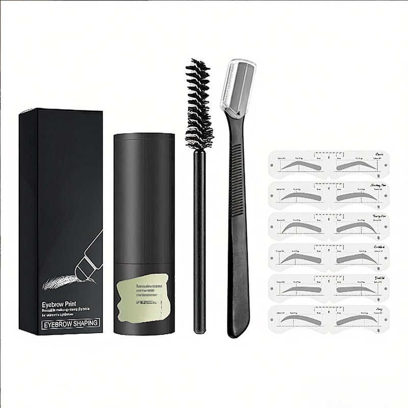 Eyebrow Stamp Kit Natural Hairline Powder Quick Eyebrow Card On Makeup Waterproof Perfect Eyebrow Definer Template Kit with Eyebrow Brush and Trimmer Dark Brown - Image 1