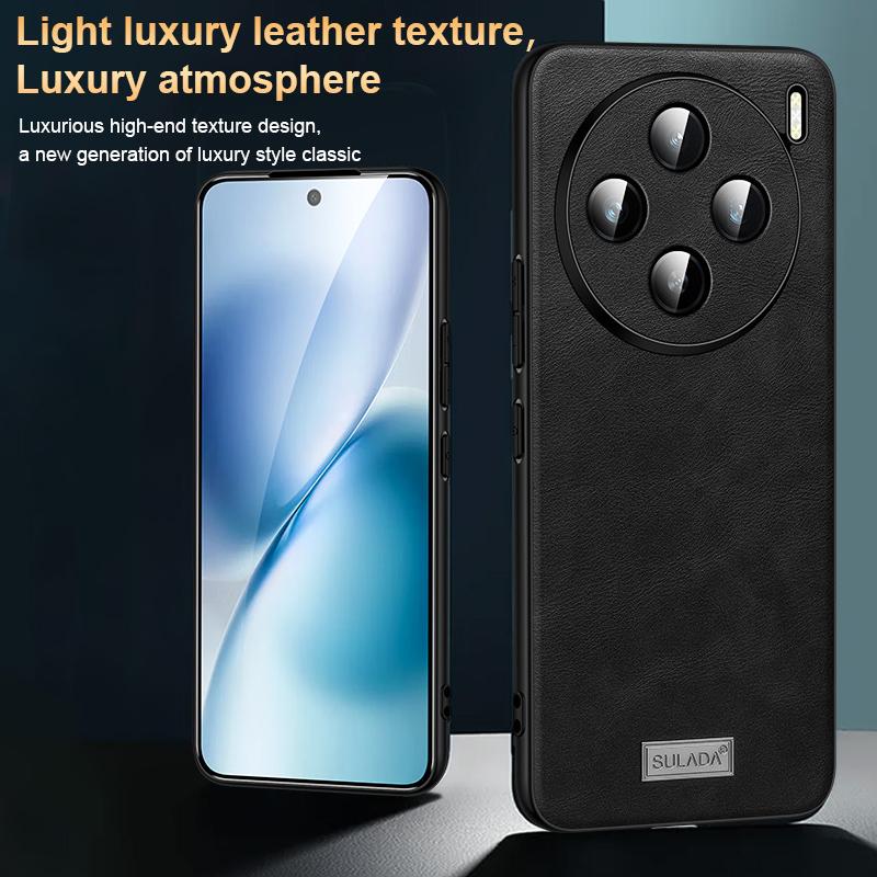 SULADA For Vivo X200 Ultra Shockproof Tpu Hybrid Handmade Leather Phone Case(Black) - Image 2