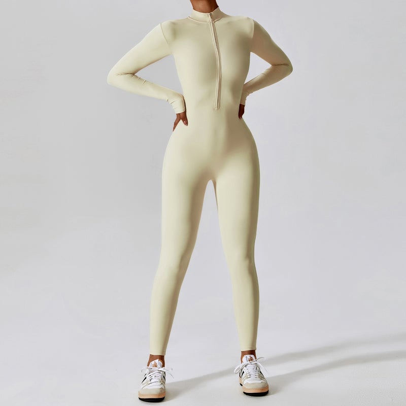 Zechuang European and American Zipper Nude-Feel Long Sleeve Yoga Jumpsuit High-Strength Fitness Sport Bodysuit 8306