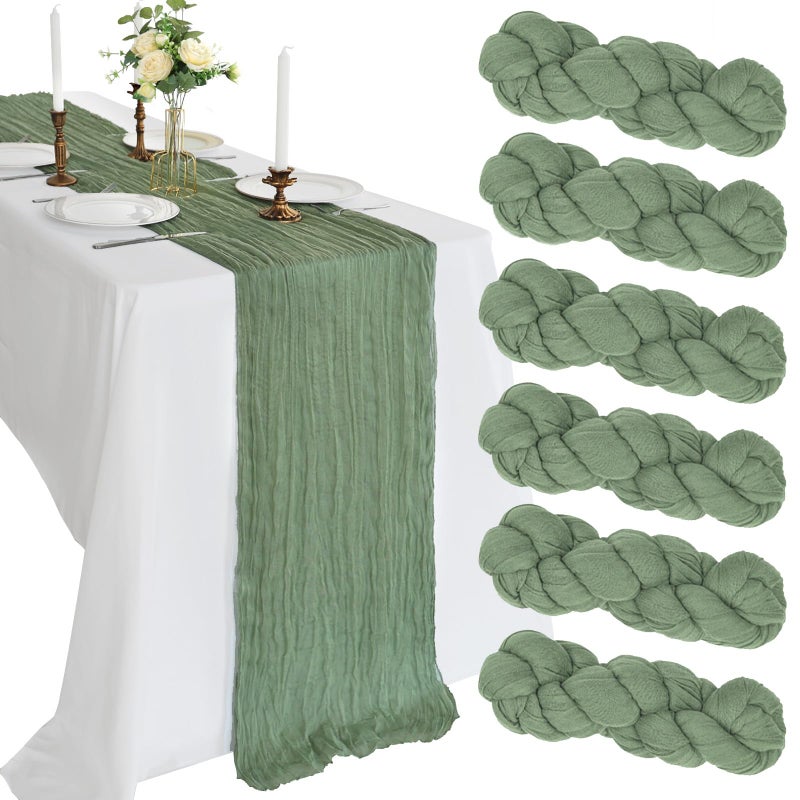CKIKU 6 Pack 10FT Sage Green Cheesecloth Table Runner 120 Inch Long Gauze Rustic Boho Cheese Cloth Table Runner Sheer Fabric for Wedding Party Birthday Bridal Baby Shower Summer Centerpiece Home Decor - Image 1