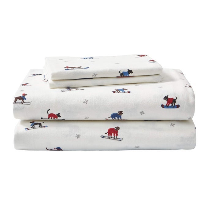FLANNEL SHEETS TWIN SIZE ANTIPILLING WRINKLE RESISTANT COTTON TOUCHABLY SOFT FOR ALLSEASON COMFORT BED SHEETS WITH MATCHING PILLOWCASE FITTED SHEET SKI PATROL WHITE