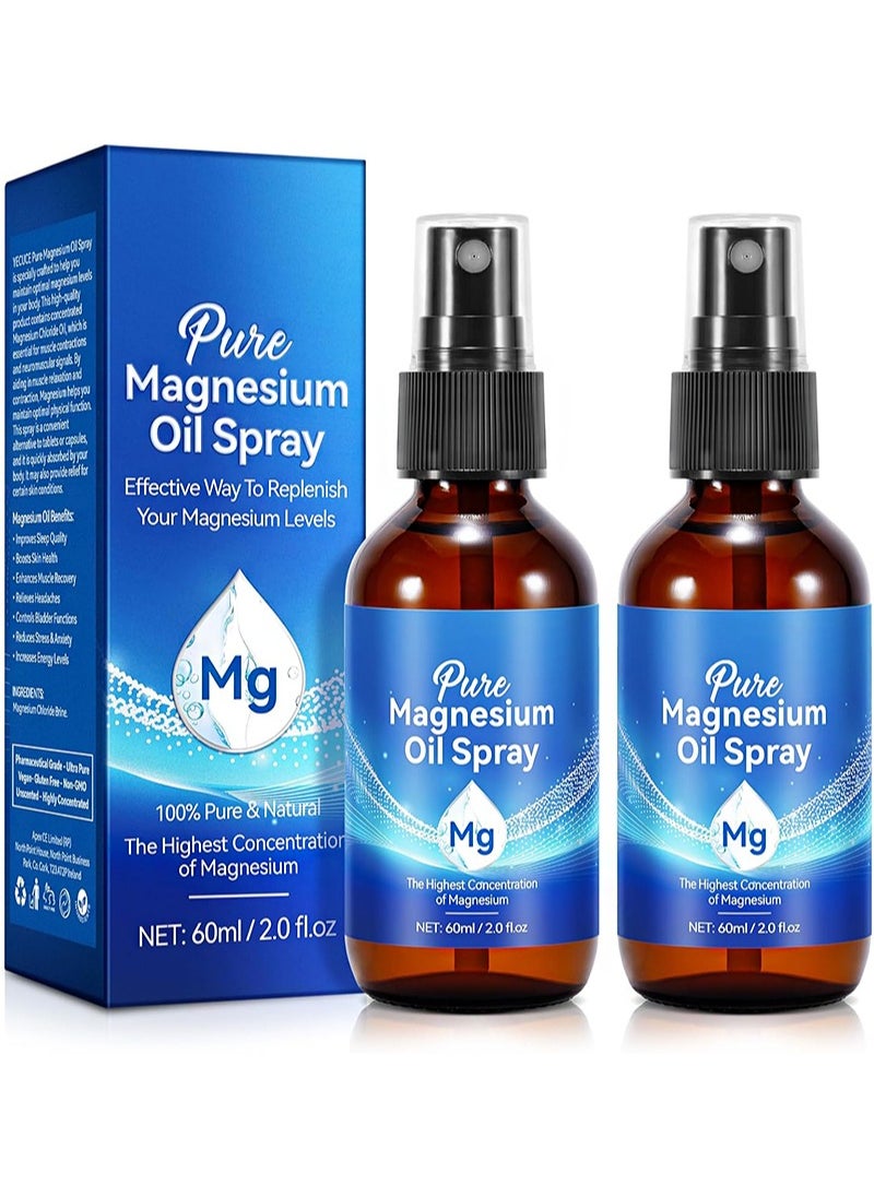 HaLunhi - 2 Pack Pure Magnesium Oil Spray, External Magnesium Spray Glass Bottle, Suitable For Feet And Sleep, Organic Magnesium Spray For Feet, Nourishes Skin, Unclogs Pores (60ml+60ml) - Image 1