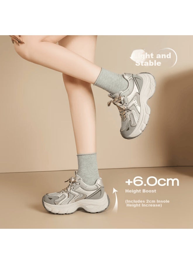 Zhr Spring Autumn Retro Dad Sneakers Women Thick Sole Casual Lightweight Durable Sports Shoes If93 Gray Size 38 - Image 5