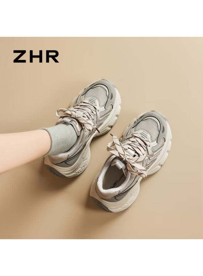 Zhr Spring Autumn Retro Dad Sneakers Women Thick Sole Casual Lightweight Durable Sports Shoes If93 Gray Size 38 - Image 2