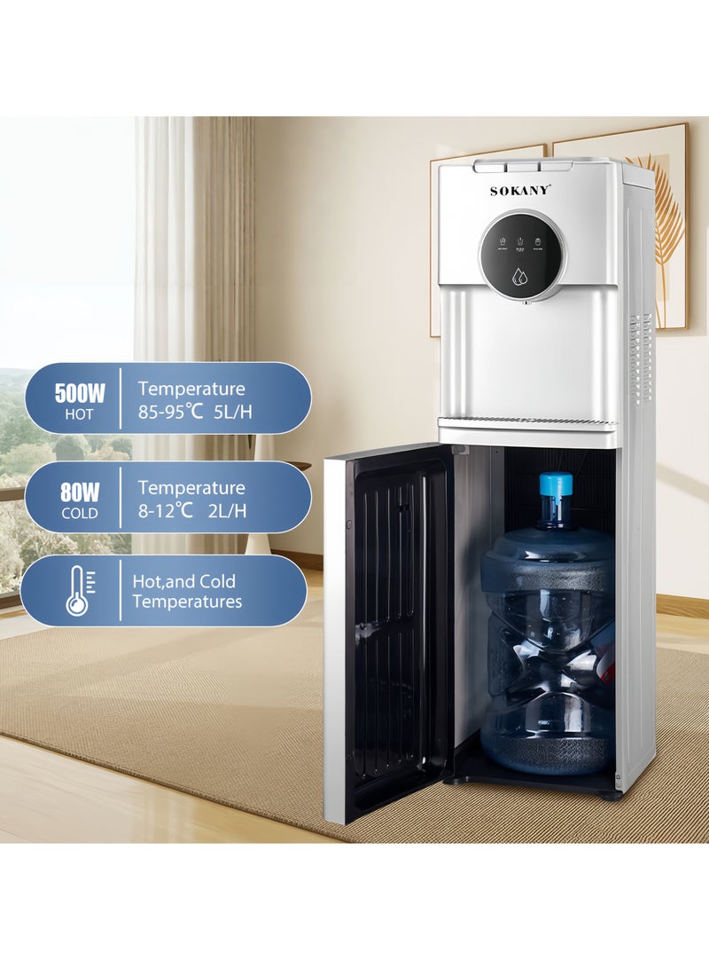سوكاني مبرد مياه سفلي بسعة 5 جالون - 3 درجات حرارة مع فوهات ساخنة وباردة، قفل أمان للأطفال، شاشة LED، 500 واط، SK-09073 أبيض - Image 4