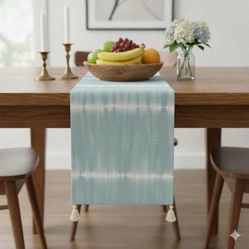 Folkulture Table Runner 14x108 Inches | 100% Cotton Striped Dusty Blue | Long Table Runner for 6-8 Seater Dining Table, Wedding Decor | Farmhouse Boho Table Cloth Decoration - Image 1