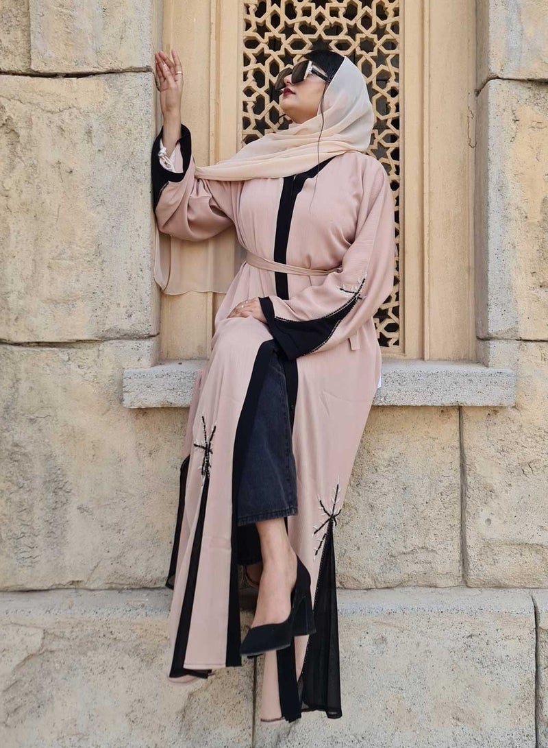 Spiffy Snow Ru'ah Al-Nujoom Beige and Black Abaya - Image 3