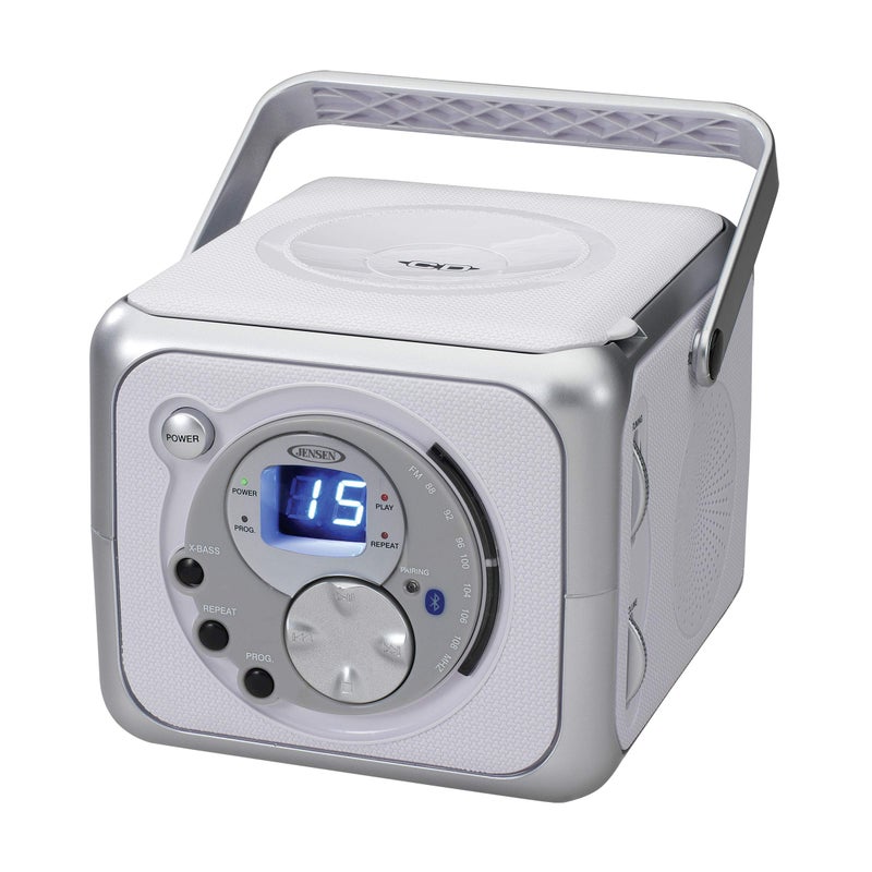 Jensen جنسن FM ستيريو CD555 بلوتوث بومبوكس، فضي، 7.00 × 9.75 × 6.00 بوصة - Image 1