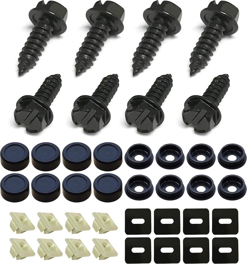 OttoSpeed Black License Plate Screws Fastener Kit - Rust-Proof Stainless Steel Screws, Nylon Screw Inserts, Black Screw Covers, Anti-Rattle Foam Pads - Image 1