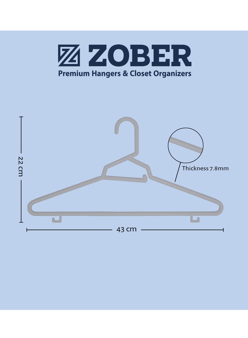 ZOBER Heavy Plastic Hangers with Strap Hooks, Non slip, Durable & Slim, Light-Weight Clothes Hangers For Coats, Jackets & Pants, Shirts, Dresses Hangs upto 10lbs (GREY, 30 PACK)  - Image 5