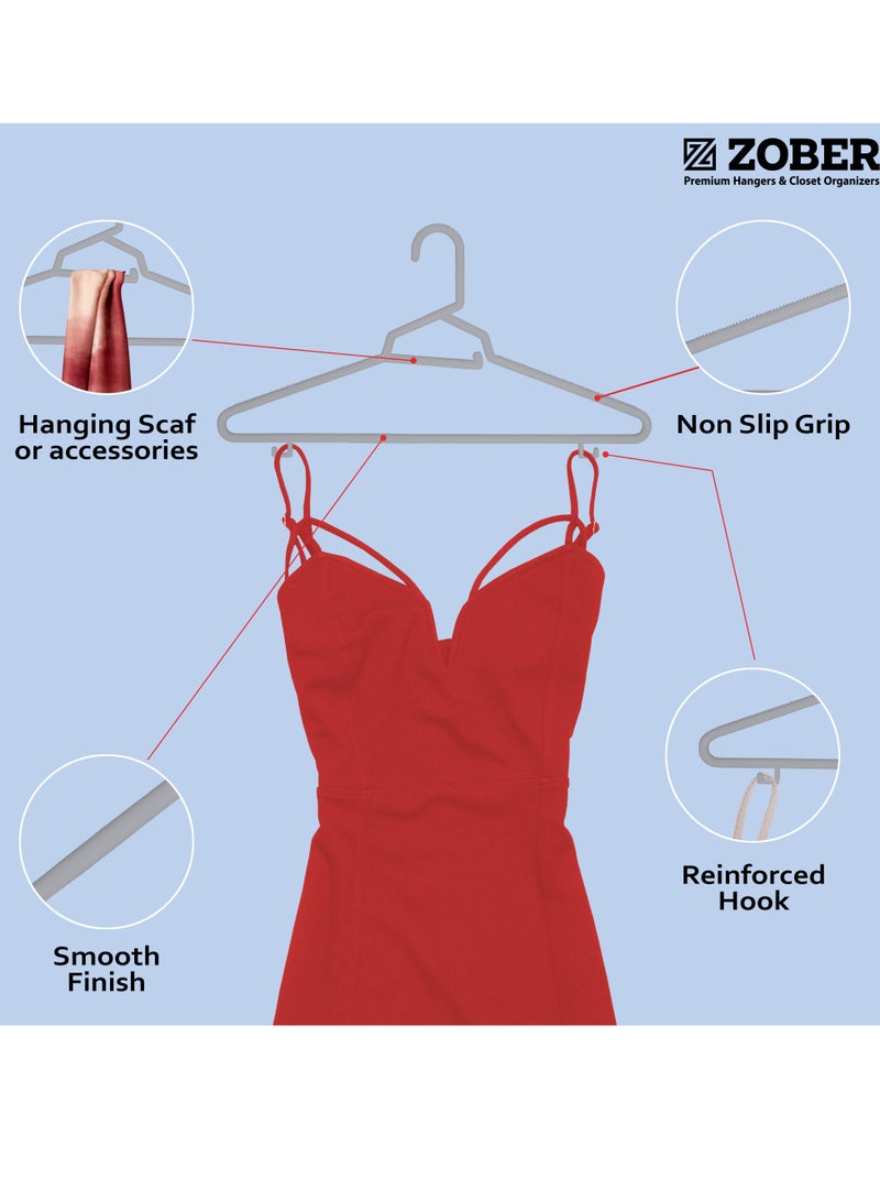 ZOBER Heavy Plastic Hangers with Strap Hooks, Non slip, Durable & Slim, Light-Weight Clothes Hangers For Coats, Jackets & Pants, Shirts, Dresses Hangs upto 10lbs (GREY, 30 PACK)  - Image 2