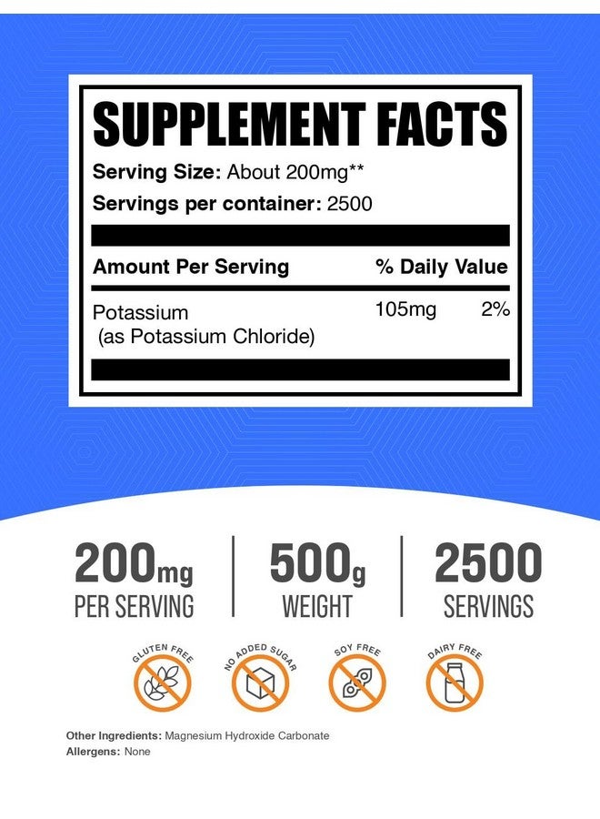BulkSupplements بودرة كلوريد البوتاسيوم - مكمل بوتاسيوم - بوتاسيوم نقي - بوتاسيوم للنساء - ملح بوتاسيوم (500 جرام) - Image 2