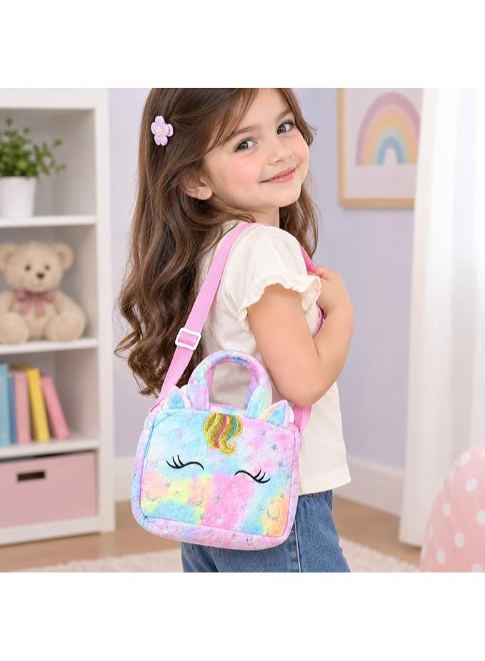 First Choice Kids Unicorn Crossbody and Handbag, Soft Plush Fluffy Shoulder Bag with Glitter Details and Adjustable Strap for Girls, Daily and School Purse, 25x22 cm - Image 2