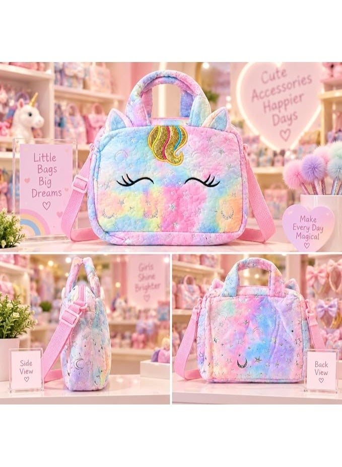 First Choice Kids Unicorn Crossbody and Handbag, Soft Plush Fluffy Shoulder Bag with Glitter Details and Adjustable Strap for Girls, Daily and School Purse, 25x22 cm - Image 5