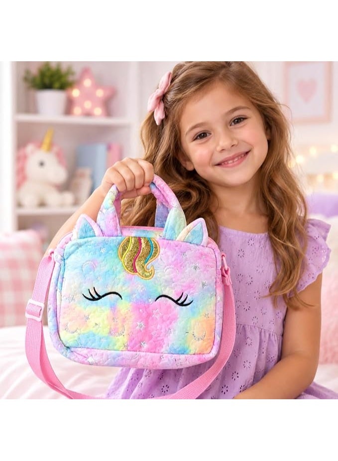 First Choice Kids Unicorn Crossbody and Handbag, Soft Plush Fluffy Shoulder Bag with Glitter Details and Adjustable Strap for Girls, Daily and School Purse, 25x22 cm - Image 3