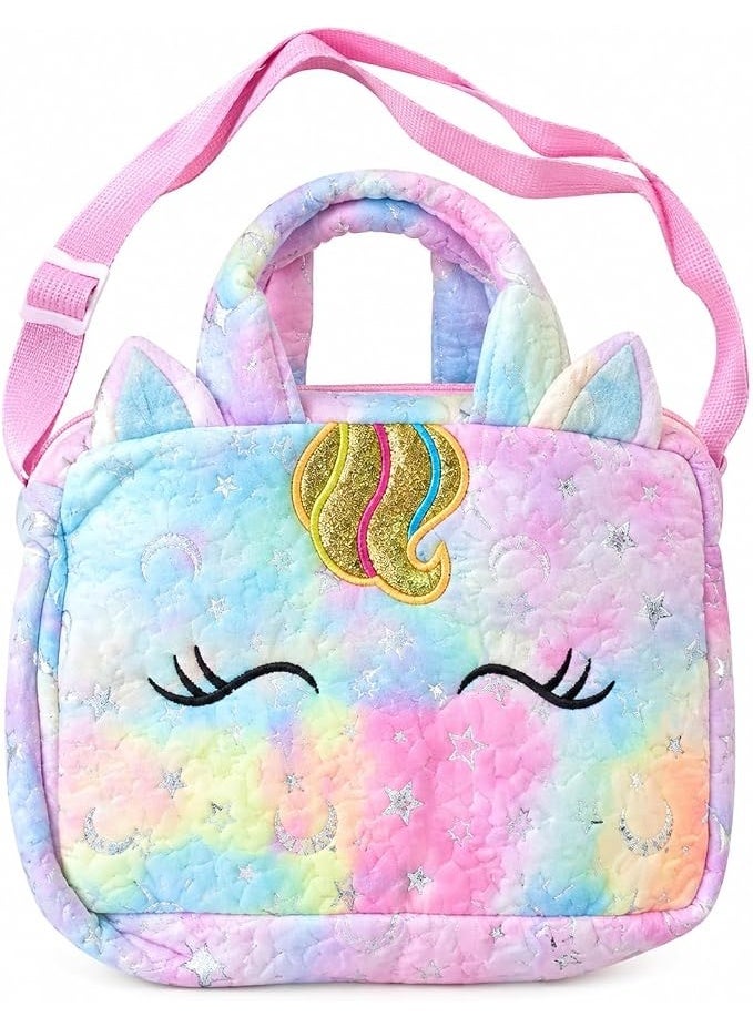 First Choice Kids Unicorn Crossbody and Handbag, Soft Plush Fluffy Shoulder Bag with Glitter Details and Adjustable Strap for Girls, Daily and School Purse, 25x22 cm - Image 1