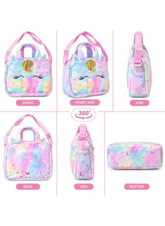 First Choice Kids Unicorn Crossbody and Handbag, Soft Plush Fluffy Shoulder Bag with Glitter Details and Adjustable Strap for Girls, Daily and School Purse, 25x22 cm - Image 4