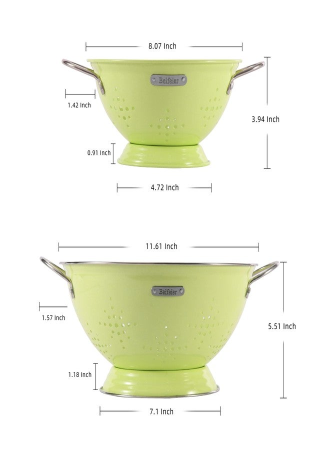 BeFare Metal Colander 2 Pack, Strainer Bowel with Handles 2Qt & 6Qt Powder Coated Solid Ring Base Heavey Duty Kitchen Drainer Basket for Pasta Veggies and Fruits,New Home Apartment Essentials (LightGreen) - Image 2