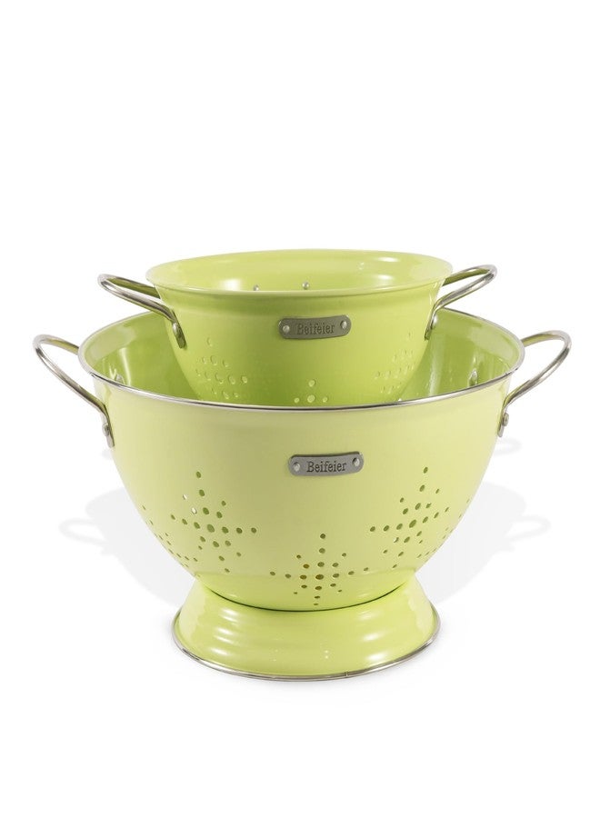 BeFare Metal Colander 2 Pack, Strainer Bowel with Handles 2Qt & 6Qt Powder Coated Solid Ring Base Heavey Duty Kitchen Drainer Basket for Pasta Veggies and Fruits,New Home Apartment Essentials (LightGreen) - Image 1