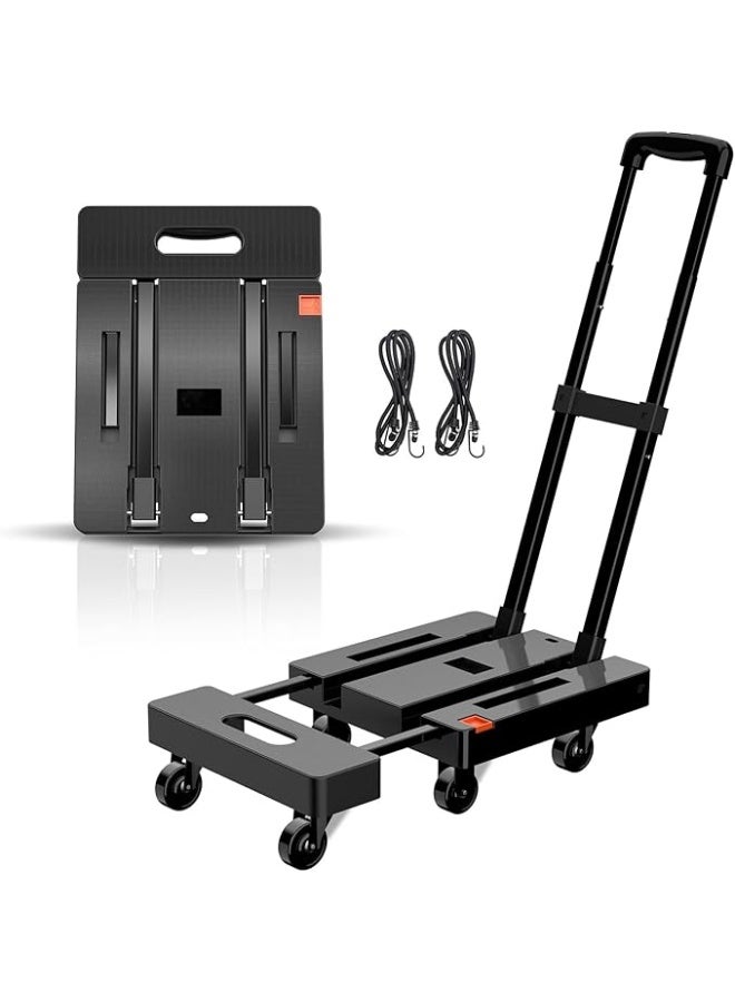 DUNISO Folding Hand Truck, Large Capacity Heavy Duty Luggage Cart, Multi-purpose Trolley Platform Cart, 6 Wheels and 2 Bungee Cords for Luggage Handling, Traveling, Moving, Shopping and Office Purposes (Black) - Image 1