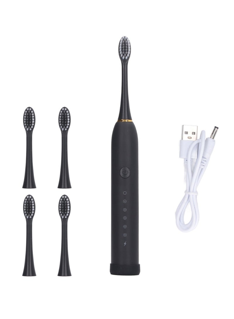 Velaurs Electric Toothbrush IPX7 Waterproof 6 Modes Rechargeable Automatic Tooth Brush with 4 Heads Blac - Image 1