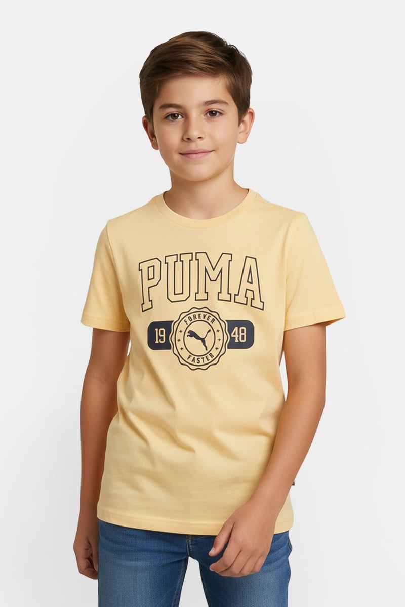 PUMA تي شيرت قصير الأكمام للأطفال الأولاد بطباعة جرافيك، برتقالي - Image 1
